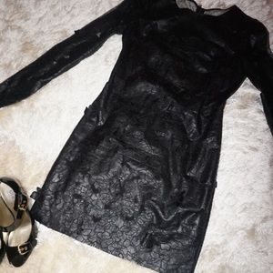 HOTTT BCBG BLACK LEATHER FLORAL MINI DRESS!